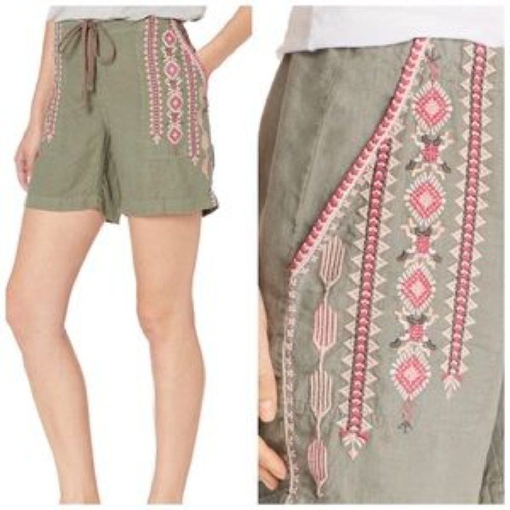 Johnny Was JW Los Angeles Sabriya 100% Linen Embroidered Shorts Sz XS - EUC